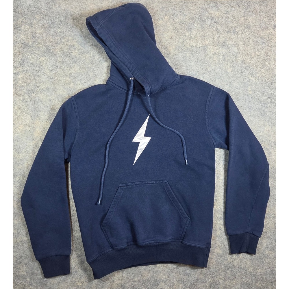 Bruce Bolt Navy Blue Lightning Bolt Logo Pullover Hoodie Mens Small Athletic